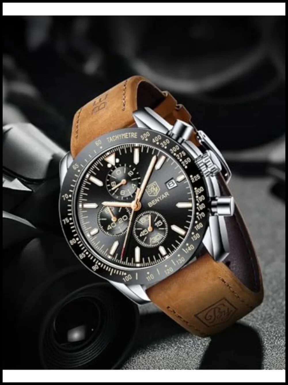 Men's Analog Quartz Chronograph Watch 30M Waterproof Luminous Silicone Strap